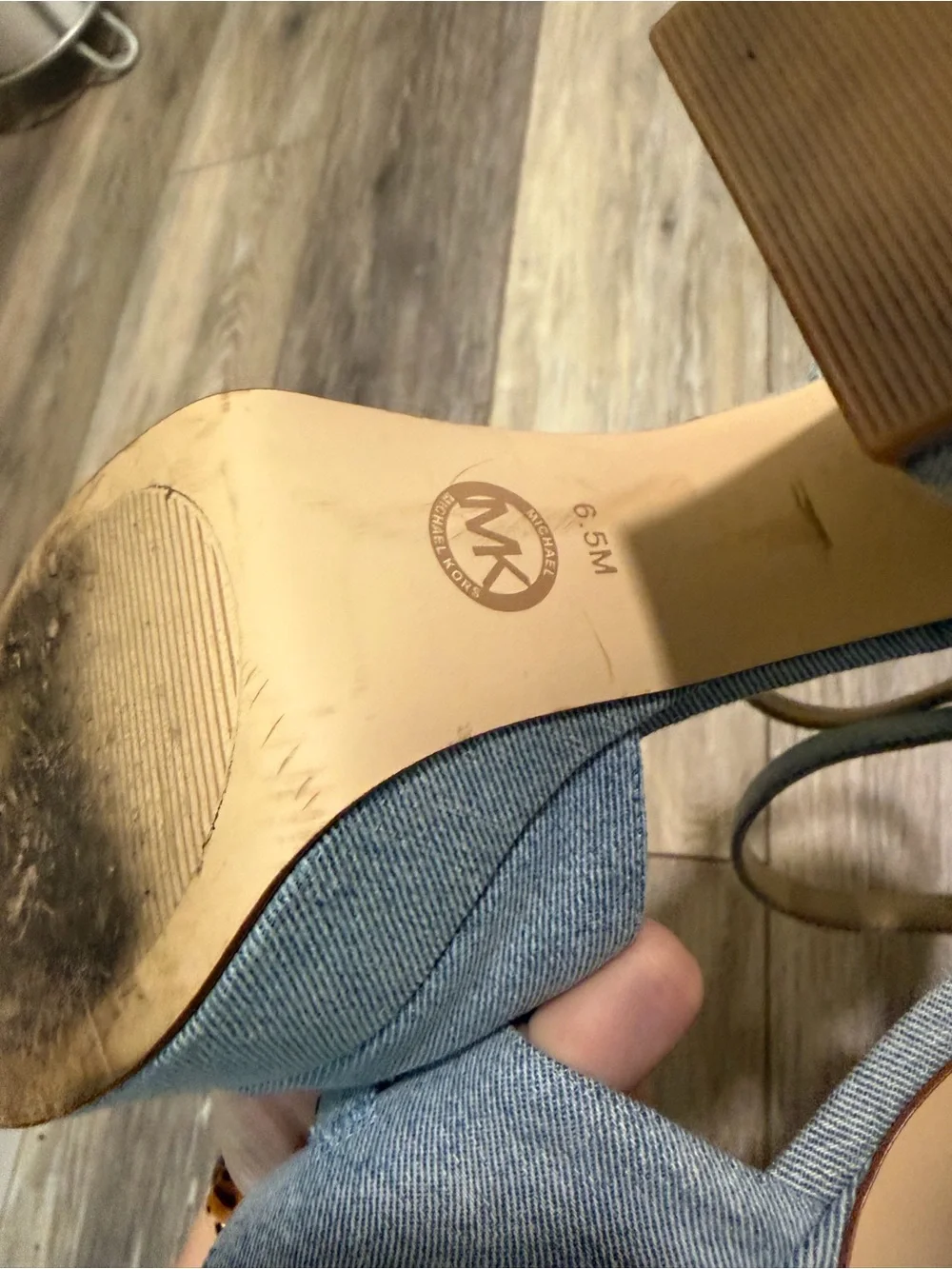 Michael Kors Light Blue Denim Platform Block Heel Sandals